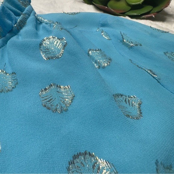 Lilly Pulitzer Giana Silk Long Sleeve Top in Bermuda Blue Seagrass and Gold XS - Picture 6 of 15
